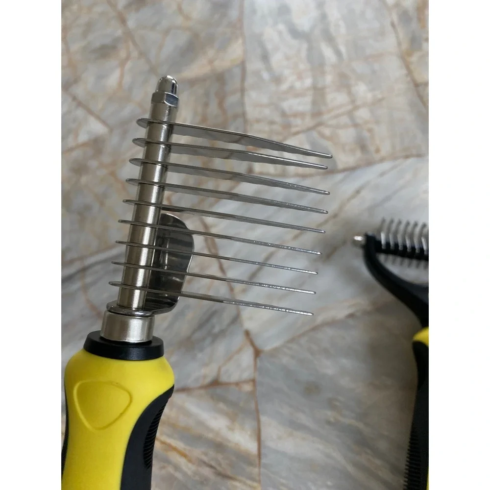 ShedTitan Premium Pet Grooming Dematting Rake + Undercoat Tool Set Yellow Black